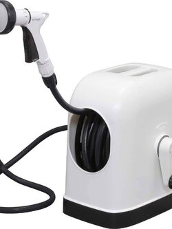 สายยางพร้อมที่ม้วนเก็บจากญี่ปุ่น Iris Ohyama full cover hose ree EX 20 m ในเซตมีหัวปืนฉีดน้ำมาให้ด้วย สีขาว