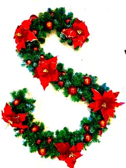 สายสนคริสต์มาส"ธีมดอกไม้แดง"หนาแน่น12นิ้ว