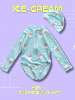 ชุดว่ายน้ำเด็กหญิง ชุดว่ายน้ำเด็กลายไอติม ไอศกรีม ชุดว่ายน้ำเด็กหญิง เนื้อผ้านุ่มใส่สบายฝุดๆ พร้อมส่ง มาพร้อมหมวก