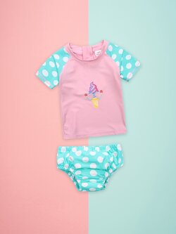 ชุดว่ายน้ำเด็กหญิงแยกชิ้น แขนสั้น งานส่งออก upf50+ กางเกงแพมเพิสในตัว ถอดซักได้พร้อมส่ง