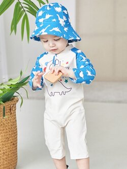 ชุดว่ายน้ำเด็กชาย บอดี้สูท พร้อมหมวกปีก กันยูวี งานส่งออก upf50+ งานดีมาก ผ้าหนา ชุดว่ายน้ำเด็กชายพร้อมส่ง ลายไดโน