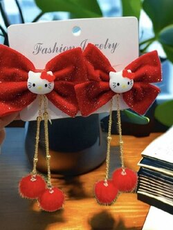 💗มาหยากิ๊ฟช้อป💗กิ๊บติดผมคิตตี้ แพ็คคู่ ผ้ากำมะหยี่ ประดับตุ้งติ้งน่ารัก สวยหรู ดูแพง แฟชั่นประดับผม ขนาดกิ๊บ 4 ซ.ม.