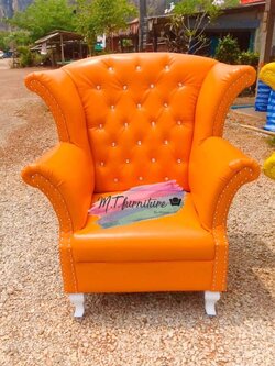 โซฟาเจ้าหญิงแบบ 1 ที่นั่ง สไตล์วินเทจ หนังPU สีส้ม