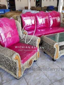 ชุดรับแขกหวายแท้ทรงหลุยส์ลายรังนก