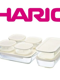 กล่องแก้วทนความร้อนสีมินิมอล 7 ใบ Hario Stacking Heat-Resistant Glass Container Square 7 Pieces