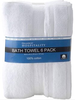 ผ้าเช็ดตัว Cotton 100% แพค 6 ผืน Grandeur Hospitality 100% Cotton Bath Towels - White 6 pack