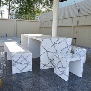 โต๊ะปูนสนาม ทรงตัว U ลายหินอ่อน Modern Luxe สุดพิเศษ นั่งได้ 14 ท่าน