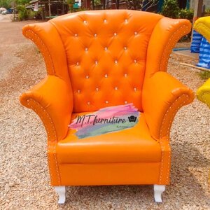 โซฟาเจ้าหญิงแบบ 1 ที่นั่ง สไตล์วินเทจ หนังPU สีส้ม