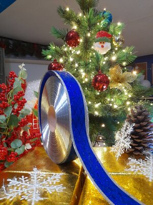 โบว์ริบบิ้นสีนํ้าเงิน1นิ้วครึ่ง