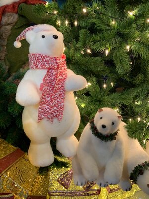 ตุ๊กตาคริสต์มาสหมีขาวไซซ์Sผ้าพันคอแดง ขนาด90cm