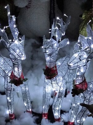 กวางเรนเดียร์คริสต์มาส3ชิ้น ไฟสีเงิน