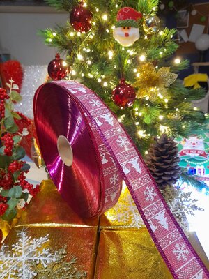 โบว์ริบบิ้นสีชมพูคริสต์มาสขนาด4cm.