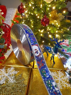 โบว์ริบบิ้นสีนํ้าเงินซานต้าครอสขนาด1นิ้วครึ่ง