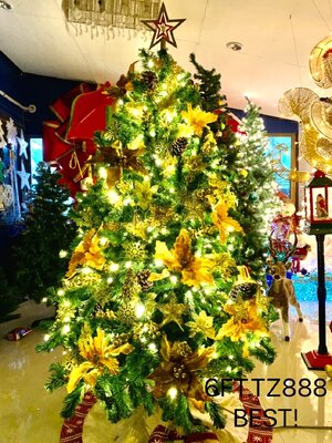 ต้นคริสต์มาสพร้อมของตกแต่งขนาด6 ฟุตธีมทอง