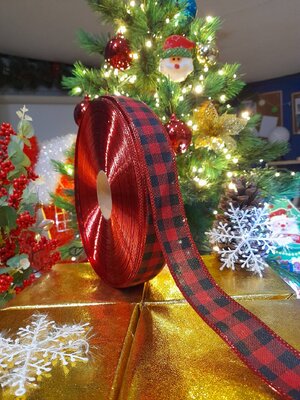 โบว์ริบบิ้นสีแดงสก๊อตคริสต์มาสขนาด4เซนติเมตร