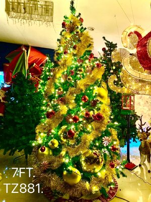 ต้นคริสต์มาสตกแต่งประดับไฟ7ฟุตธีมทองแดง
