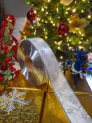 โบว์ริบบิ้นสีเงินคริสต์มาสขนาด5cm.