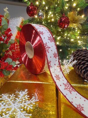 โบว์ริบบิ้นสีแดงลายสโนว์เฟล๊ก/เมตร