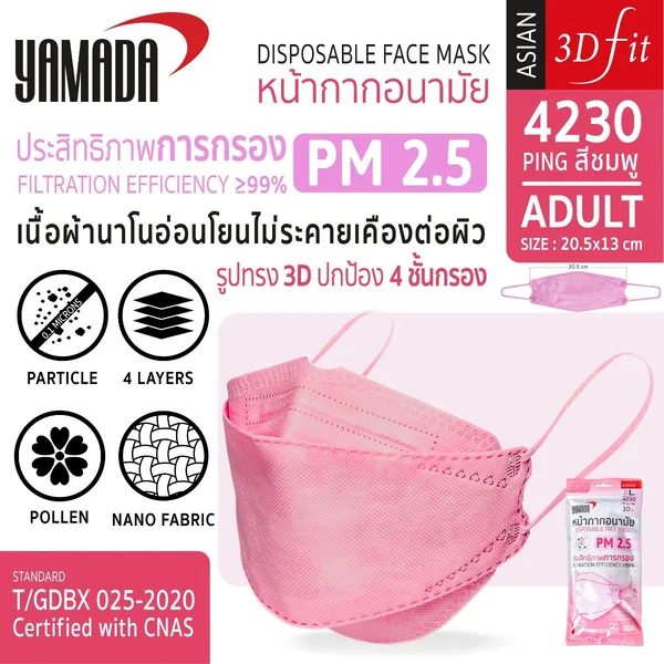 หน้ากากอนามัย รุ่น 4230 สีชมพู Size L (10 ชิ้น/แพ็ค) image 2 หน้ากากอนามัย รุ่น 4230 สีชมพู Size L (10 ชิ้น/แพ็ค) image 2