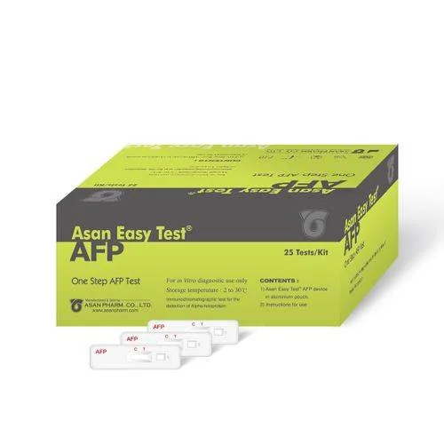 ชุดตรวจหามะเร็งตับเบื้องต้น Asan Easy Test AFP Card เป็นชุดตรวจแบบตลับ (Cassette) ใช้ตรวจหา Alpha Fetoprotein (AFP) ใน Serum หรือ Plasma โดยใช้หลักการ Immunochromatographic assay ขนาดบรรจุ 25 ตลับ / กล่อง ชุดตรวจหามะเร็งตับเบื้องต้น Asan Easy Test AFP Card เป็นชุดตรวจแบบตลับ (Cassette) ใช้ตรวจหา Alpha Fetoprotein (AFP) ใน Serum หรือ Plasma โดยใช้หลักการ Immunochromatographic assay ขนาดบรรจุ 25 ตลับ / กล่อง