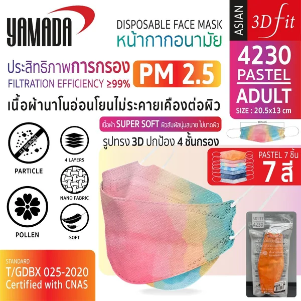 หน้ากากอนามัย ลาย Pastel รุ่น 4230 Size L (7ชิ้น/แพ็ค) image 2 หน้ากากอนามัย ลาย Pastel รุ่น 4230 Size L (7ชิ้น/แพ็ค) image 2