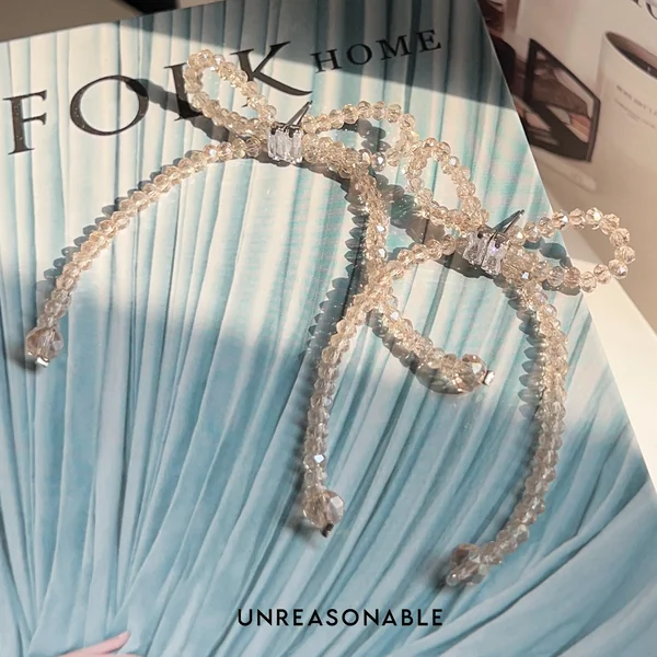 ต่างหูโบว์ Champagne Glass Bead ต่างหูคลิป ต่างหูก้านเงินแท้ น้ำหนักเบา UA0925-03 Unreasonable Accessories image 1 ต่างหูโบว์ Champagne Glass Bead ต่างหูคลิป ต่างหูก้านเงินแท้ น้ำหนักเบา UA0925-03 Unreasonable Accessories image 1