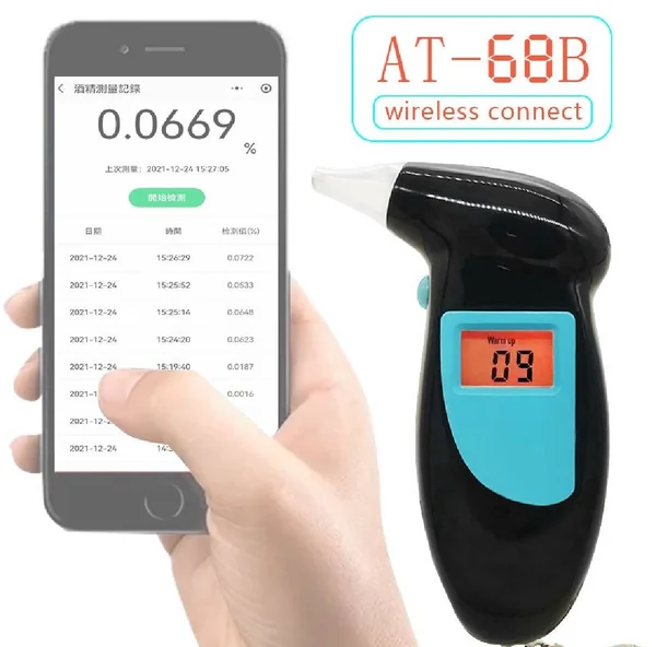 เครื่องเป่าแอลกอฮอล์ ผ่าน Application ได้ รุ่น AT 68B รับประกันศูนย์ไทย 6 เดือน (ไม่ต้องใช้หลอดเป่า) มีระบบ Advanced semi-conductor alcohol sensor มี Range 0.00%-0.19%BAC (0.0-1.9g/l) ความแม่นยำ +-0.01%BAC (+-0.1 g/l)