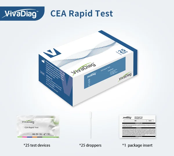 ชุดตรวจหา Carcinoembryonic Antigen (CEA) แบบรวดเร็ว VivaDiag CEA Rapid Test 25Tชุดตรวจสำเร็จรูปชนิดเร็วใช้ตรวจหา Carcinoembryonic Antigen (CEA) ในตัวอย่างเลือด (Whole blood) ซีรั่ม (Serum) หรือ พลาสมา (Plasma) โดยใช้หลักการ Immunochromatographic assay มีค ชุดตรวจหา Carcinoembryonic Antigen (CEA) แบบรวดเร็ว VivaDiag CEA Rapid Test 25Tชุดตรวจสำเร็จรูปชนิดเร็วใช้ตรวจหา Carcinoembryonic Antigen (CEA) ในตัวอย่างเลือด (Whole blood) ซีรั่ม (Serum) หรือ พลาสมา (Plasma) โดยใช้หลักการ Immunochromatographic assay มีค