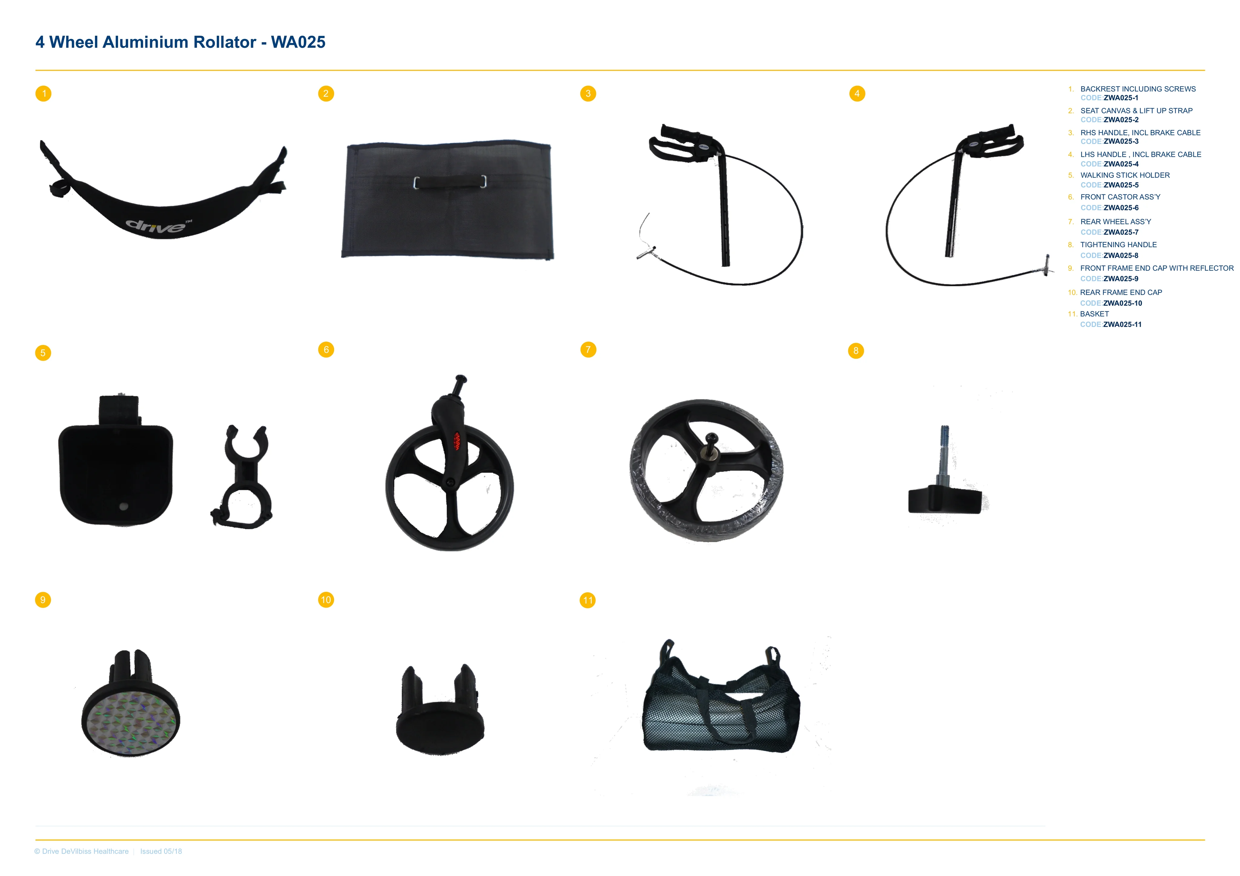 Torro Rollator แบรนด์ Drive Medical (Debilbiss) วอล์คเกอร์ 4 ล้อ อุปกรณ์ช่วยพยุงเดิน อุปกรณ์ฝึกเดิน