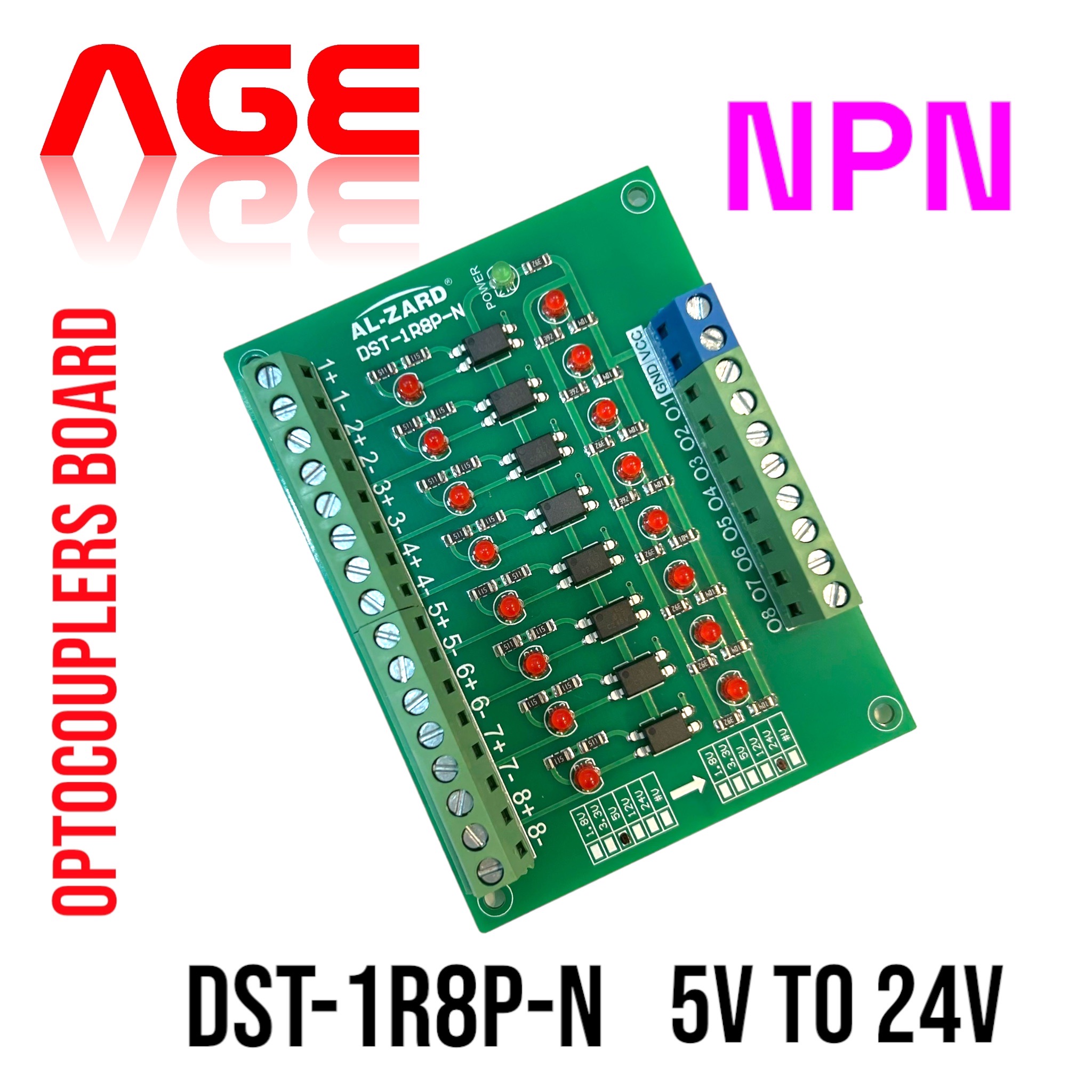DST-1R8P-N 5VDC เป็น 24VDC NPN 8 ช่อง Optocouplers ออปโต้คัปเปลอร์ ...